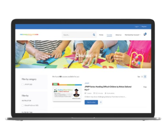 PreschoolEducator.com platform shown on a laptop